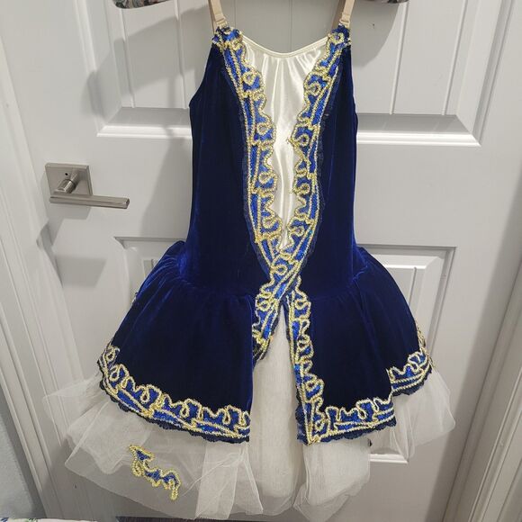 Dance Costume Blue Velvet with Gold Revolution 0170 Ballet Sequin Tutu Size MA - Picture 1 of 14